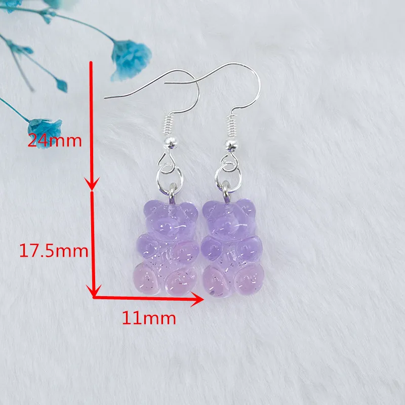 

1Pair 17.5*11mm Women Drop Earrings Resin Glitter Flatback Gummy Bear For Girl
