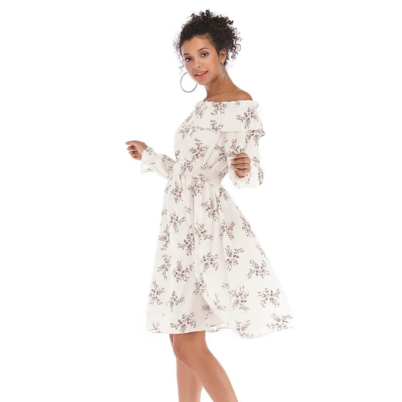 

Summer Women Sexy Dress Off Shoulder Floral Long Sleeve Chiffon Dress Boho Midi Party Beach Dresses Vestidos LWL1789