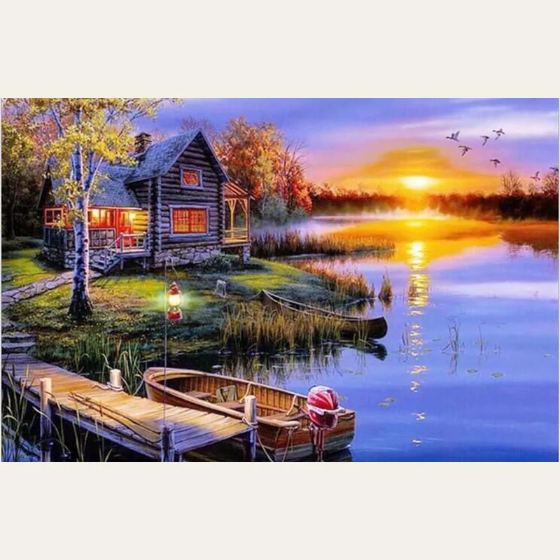 

DIY Diamond Painting Landscape Lake Cross Stitch Kits Full Drill Square Embroidery Mosaic Art Picture of Rhinestones Gift