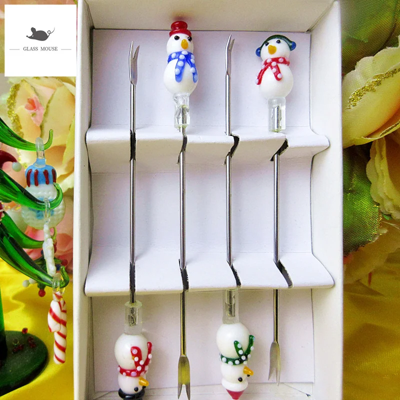 4 шт. миниатюрные фигурки новогодней елки из муранского стекла ручной работы с