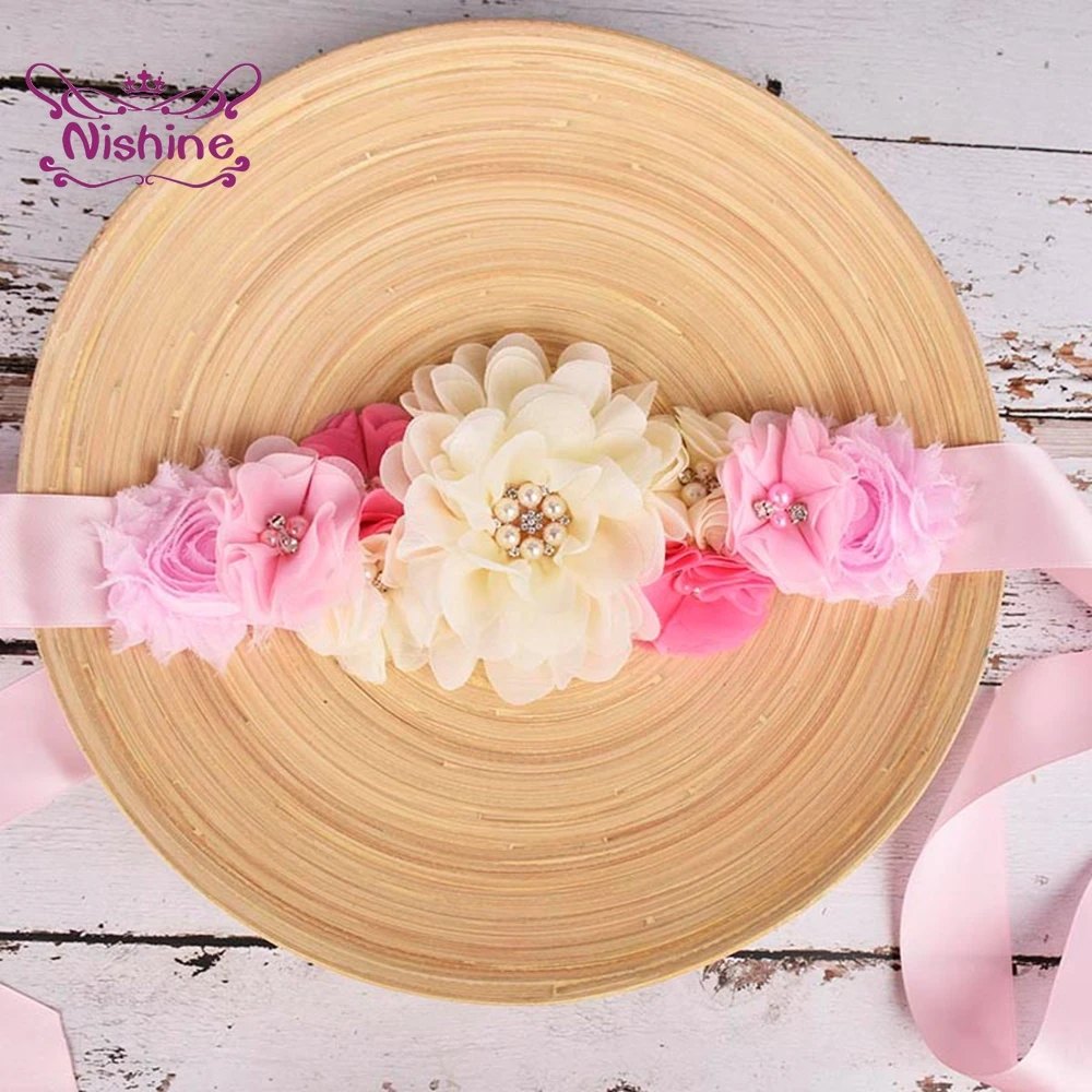 

Hand Sewing Chiffon Flower Waistband Elegant Bridal Wedding Dress Belt Maternity Rhinestone Sash Fashion Accessories for Women