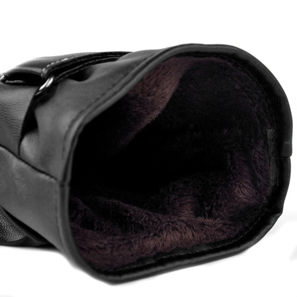 

Autumn Winter Black Gloves 1 Pair Fashion Faux Leather Touch Screen Full Fingers Gloves Windproof Cycling Skiing Warm Mittens