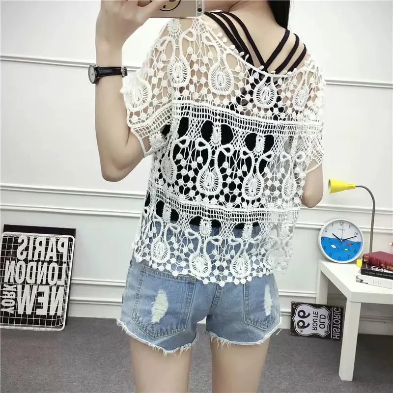 

Pullover thin knit sweater Hollow Korean style summer women's top net shirt
