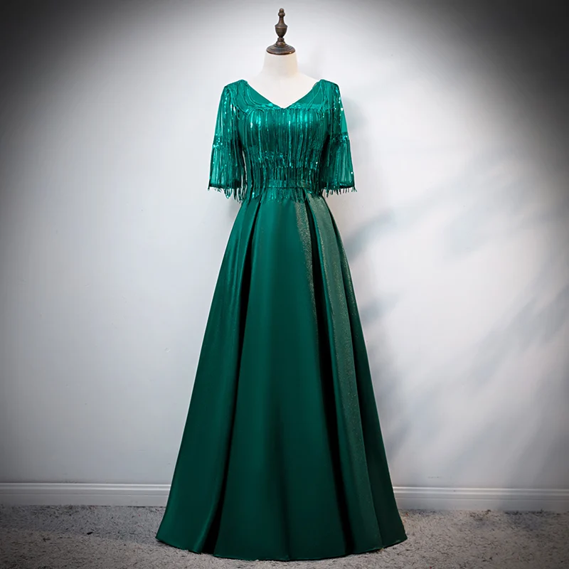 

Fashion High Quality V Neck Women Tassel Bridesmaid Dresses 2020 A-Line Vestido De Festa De Casamen Green Formal Party Dress