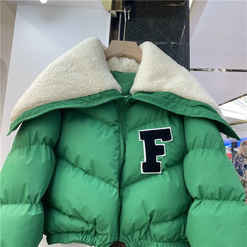 Low Moq Cheap Letter F Applique Sherpa Collar Zipper Pockets Women Winter Cotton-Padded Jacket Puffer F Bubble Coats