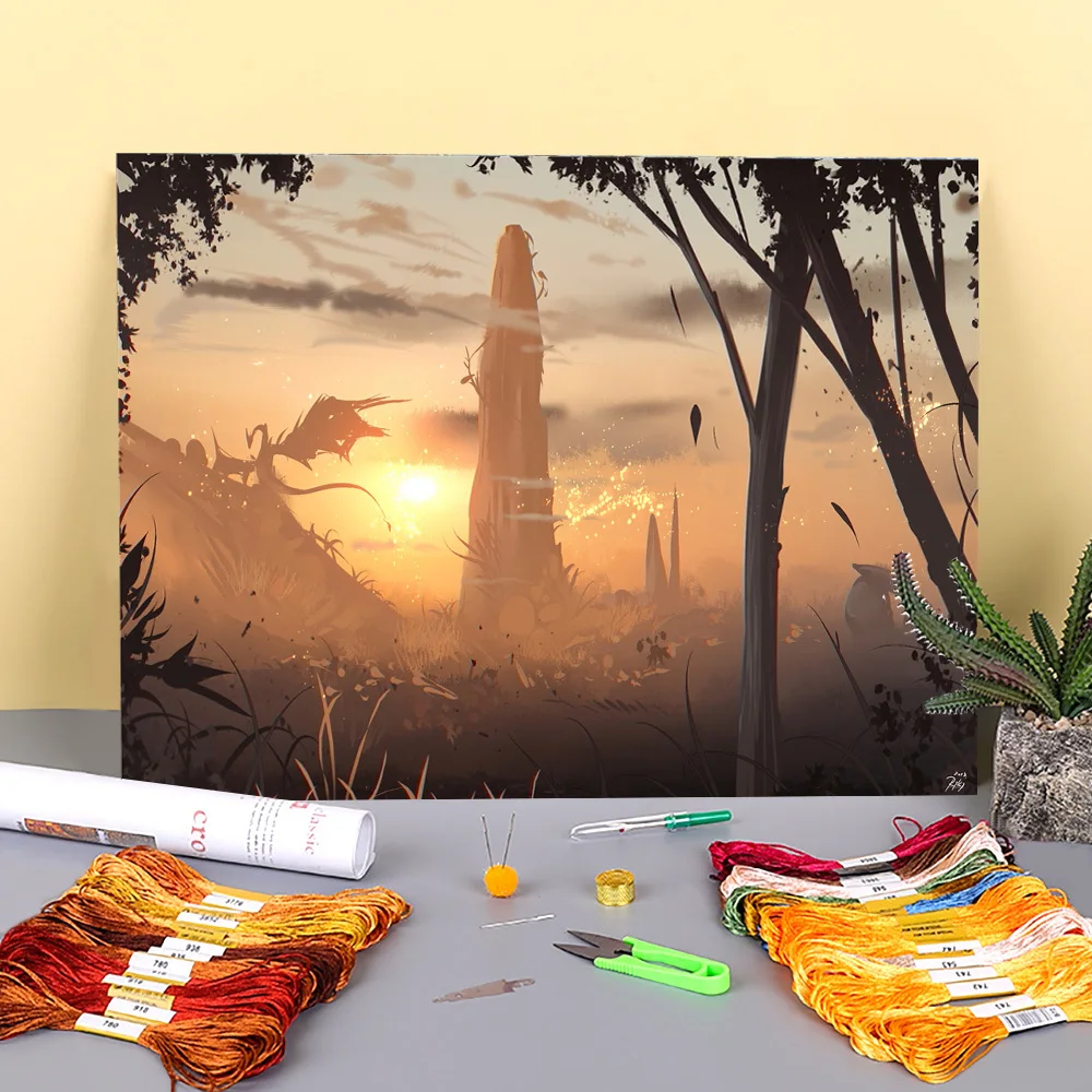 

Пейзажи где-то в расстояние с водорастворимый холст 11CT Вышивка крестом полный комплект DMC для взрослых