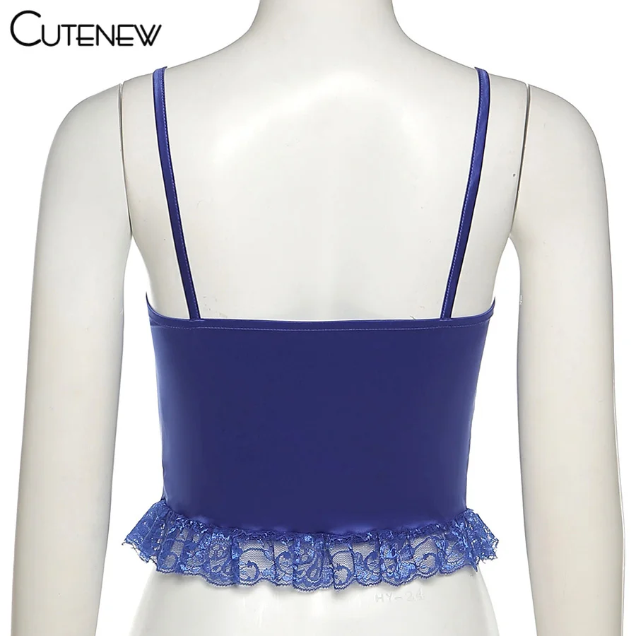 

Cutenew Sexy Lace Low V-Neck Bandage Women Camisole Summer Fashion Backless Patchwork Skinny Lady Crop Vest Solid Color Clubwear