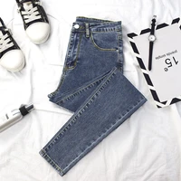 2021 new womens jeans high waist stretch skinny denim pants large size blue retro washed elastic slim pencil trousers