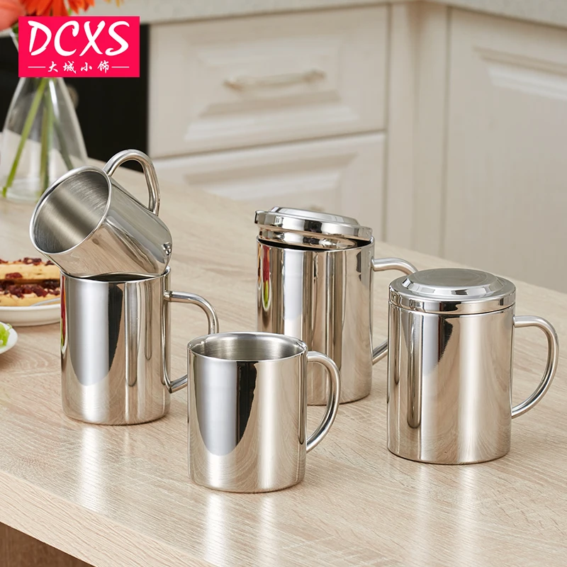

Dining Drinkware Stainless Steel Large Cup Coffee Milk Mug With Handle Lid