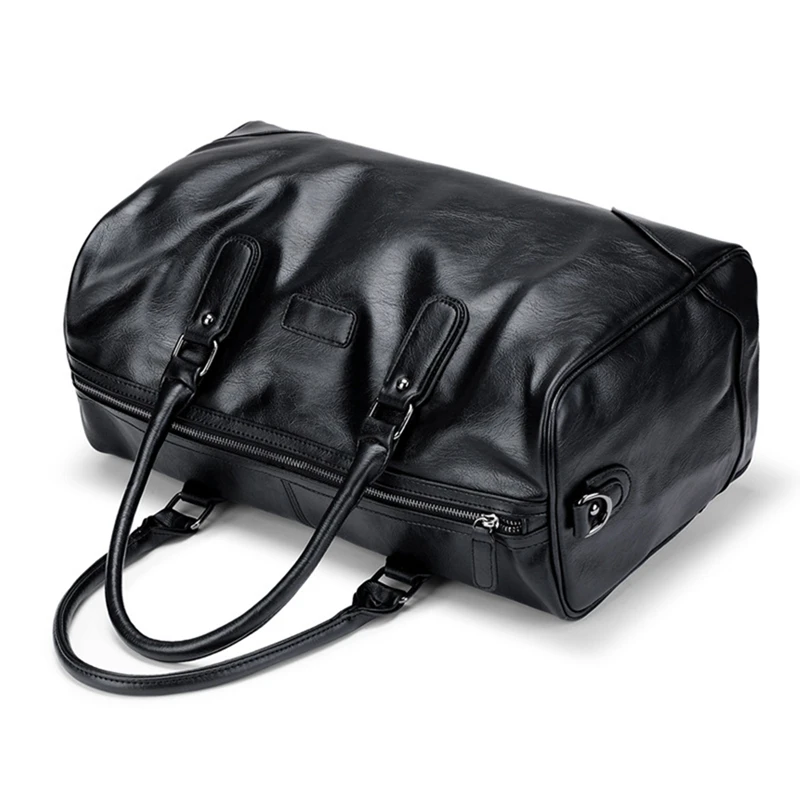 

Men's Travel Bag Business Casual PU Leather Men's Bag Large Capacity One-Shoulder Handbag Black