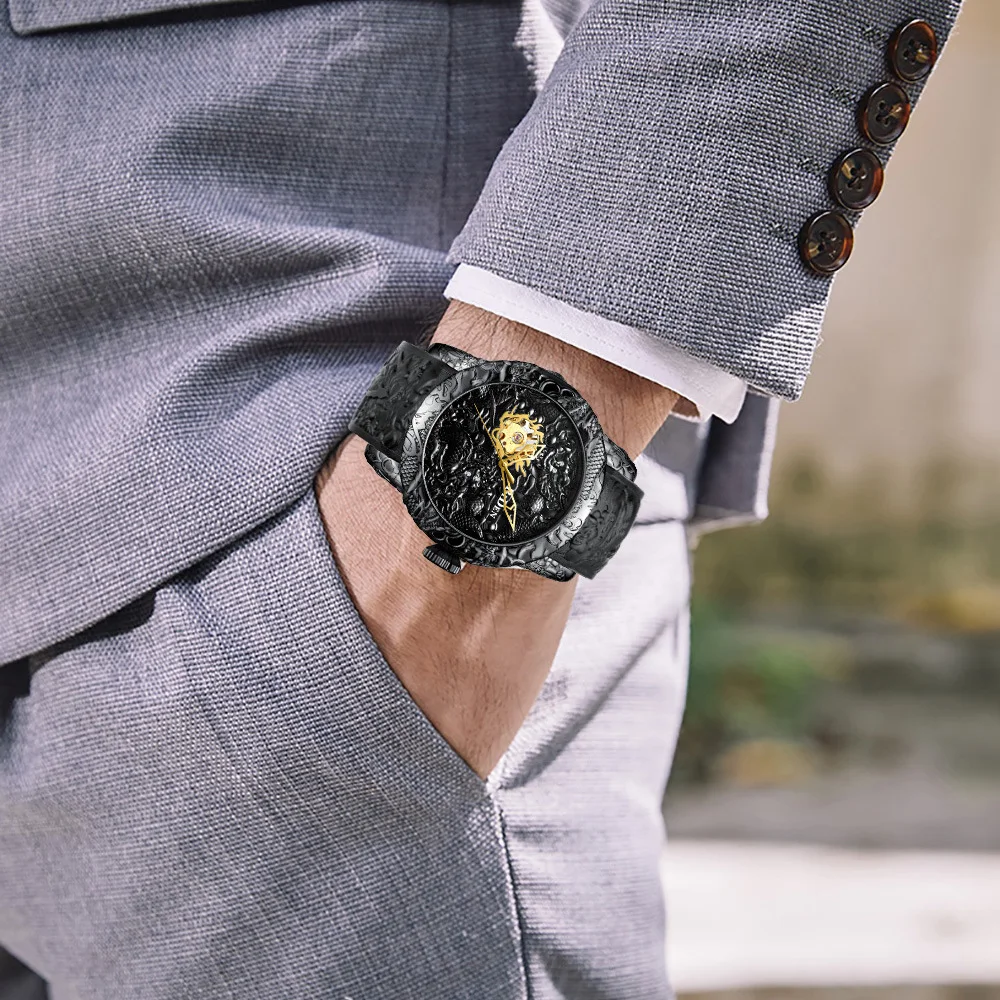 

Watches Men Fashion 3D Sculpture Dragon Waterproof Quartz Watch Waterproof Pagani Design Strap Big Dial Sport Casual for Man