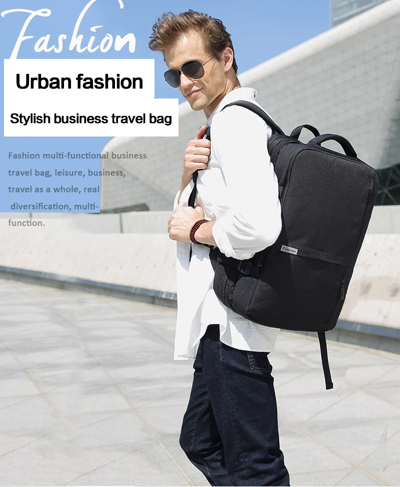 

Multifunctional solid color backpack travel bag Korean fashion men's Oxford bladder chain business backpack
