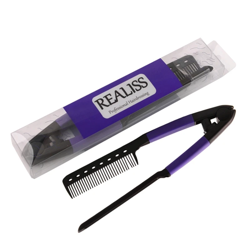 

Q1QD V Type Hair Straightener Comb Folding DIY Portable Hair Styling Clip Salon Haircut Hairdressing Tool