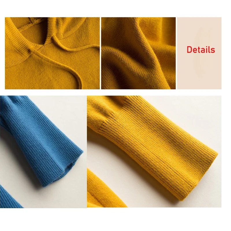 Женский кашемировый свитер с капюшоном пуловер мягкие вязаные Джемперы топы для