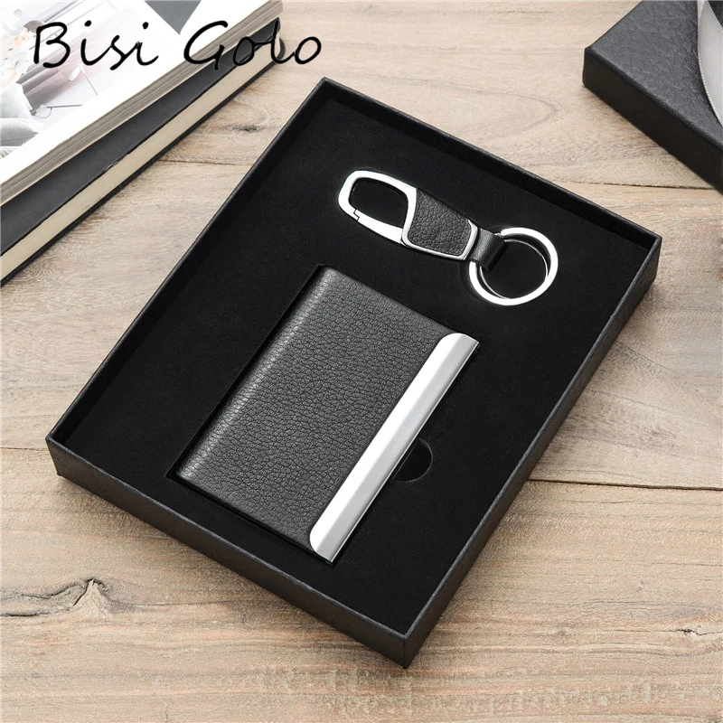 

BISI GORO Men Women RFID Wallet Set 2021 Metal Aluminum Card Holder Mini keys holder Wonderful GiftBox Simple Card Case Key