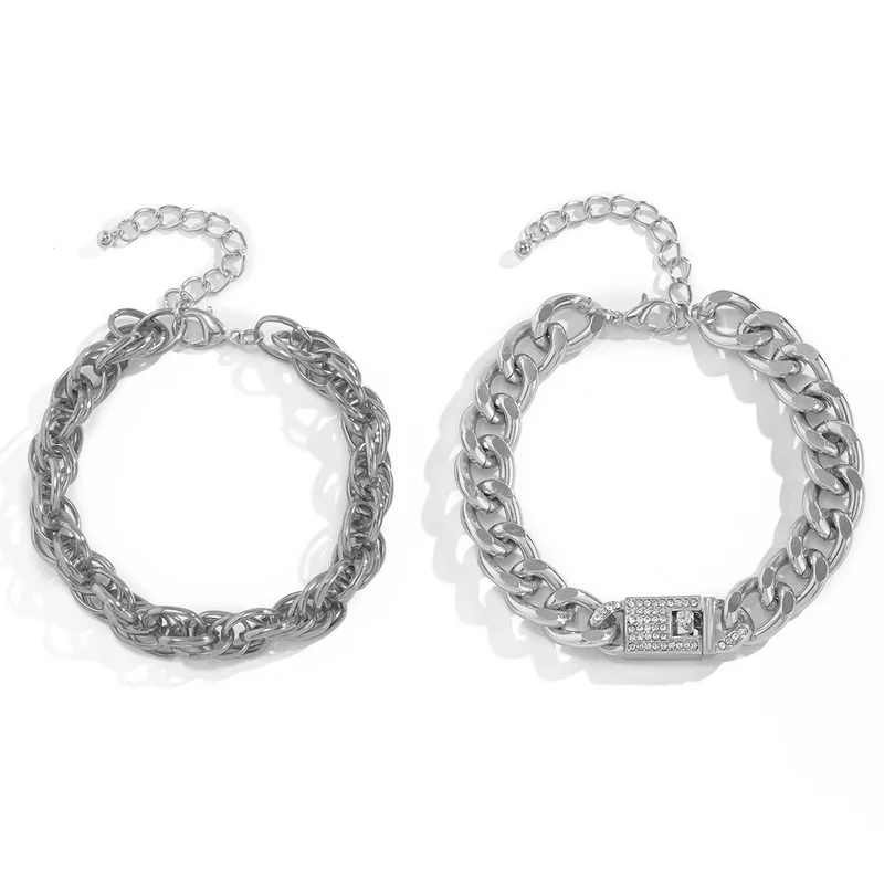 

TIMEONLY Elegant Chunky Cuban Chain Bracelet Bling Bling Rhinestones Hoolow Metal Bracelet for Women Ladies Hip Hop Jewellery