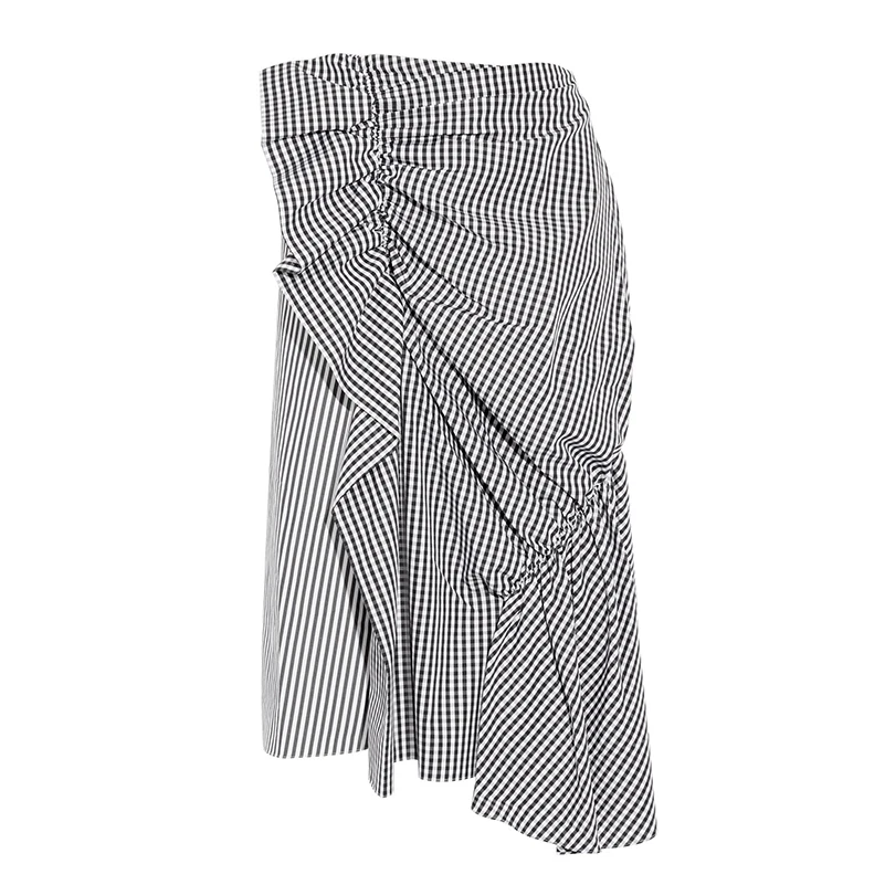 

Elegant Striped Irregular Midi Skirt Women Casual Bodycon Ruched Wrap Skirts High Waist Fashion Women's Clothing 2019 Summer Au