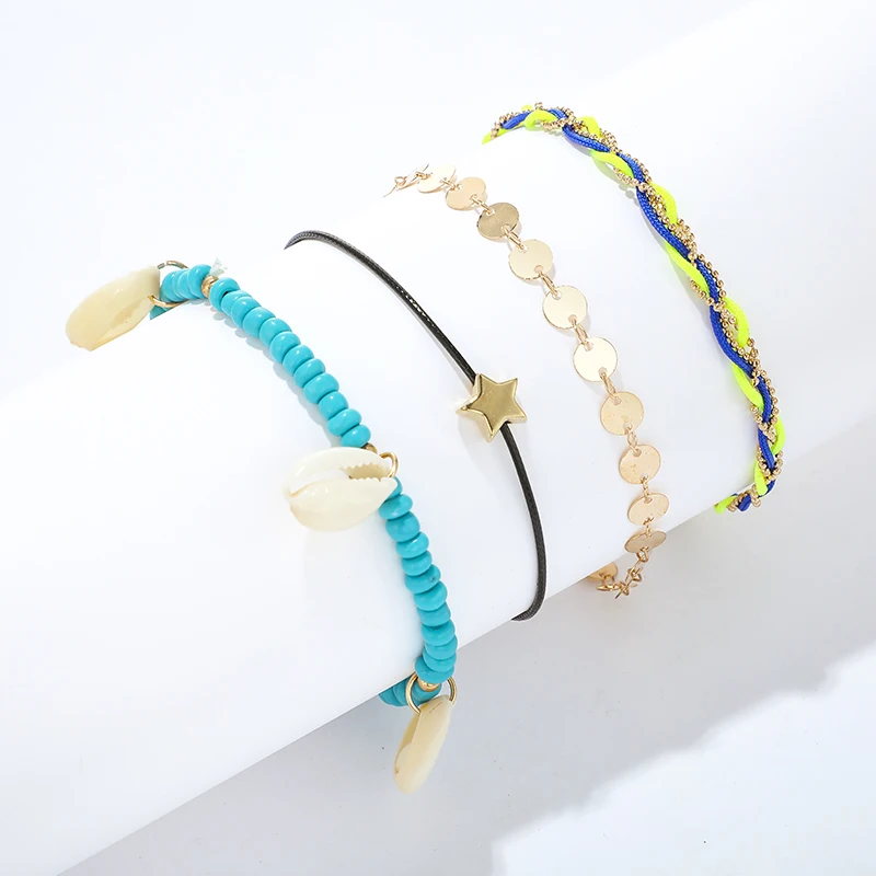 Tocona роскошный золотой цвет блестящий многослойный браслет на ногу пляжная