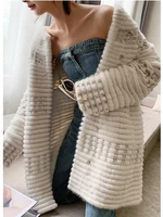 hdhohr 2021 high quality knitted mink fur coats fashion natural mink fur jackets sequin decoration winter female fur parkers
