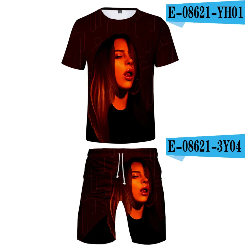 Billie Eilish Never Broke agne, комплект из 2 предметов с 3D принтом, летняя популярная хип-хоп модная уличная футболка, комплект из рубашки и коротких штанов - Цвет: 3d