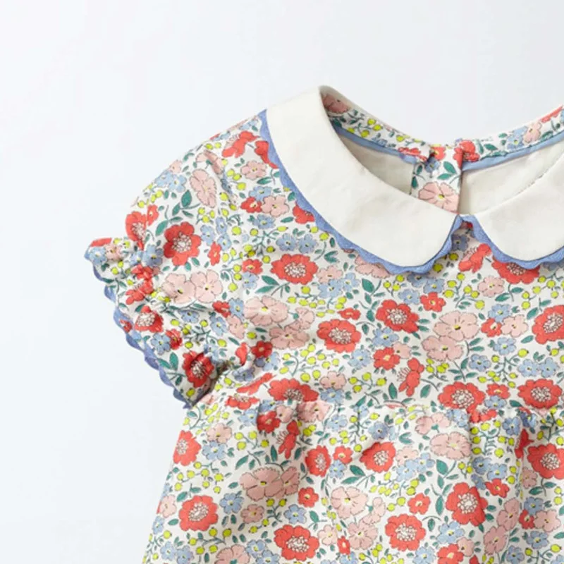 Flower Peter Pan Collar Dress 2020 Summer New Baby Girl 100% Cotton Floral Style Girls Beach Vest Daily School vestidos | Детская одежда