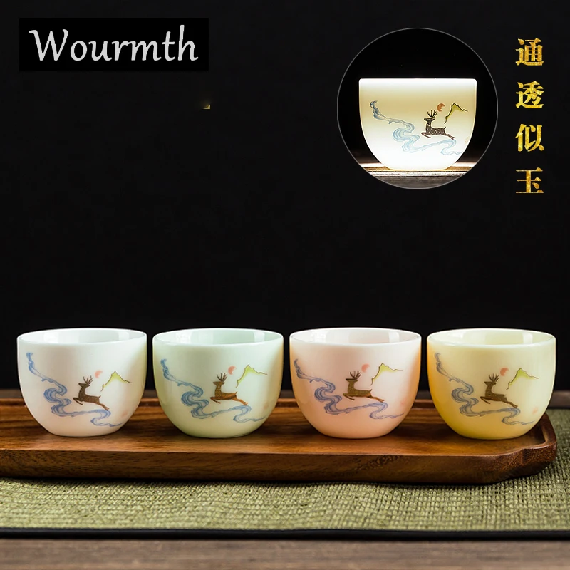 

Woumth 3/4Pcs Chinese White Porcelain TeaCup Household Personal Cup High-quality Tea Bowl Ceramic Kungfu Tea set Accessories