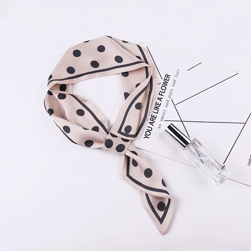 Весенний женский шелковый шарф винтажный узор в горошек узкая лента шарфы ручная