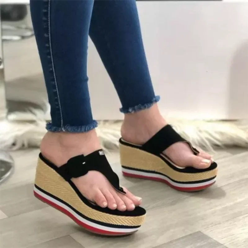 

Women's PU Solid Color Herringbone Buckle with Decorative High-heeled Non-slip Comfortable Summer Sandals and Slippers 4KD034