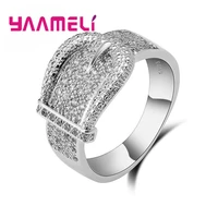 fashion new 925 sterling silver wedding band rings full rhinestone cubic zircon inlaid belt charms bague bijoux for woman female