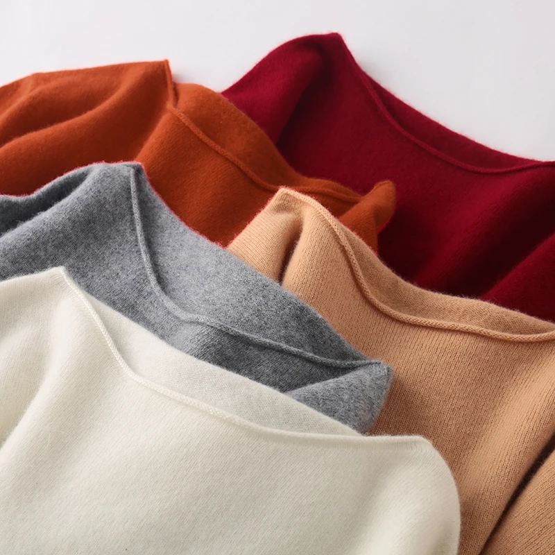 

Female cashmere sweater five-point sleeve new solid color word collar 100% wool sweater casual knitted fashion top half sleeve