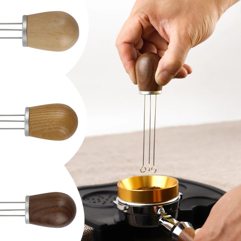 

Solid Wood Handle Needle Coffee Tamper 58MM 51mm Coffee Tamper Distributor Leveler Tool Needle Type Coffee Powder Distributor