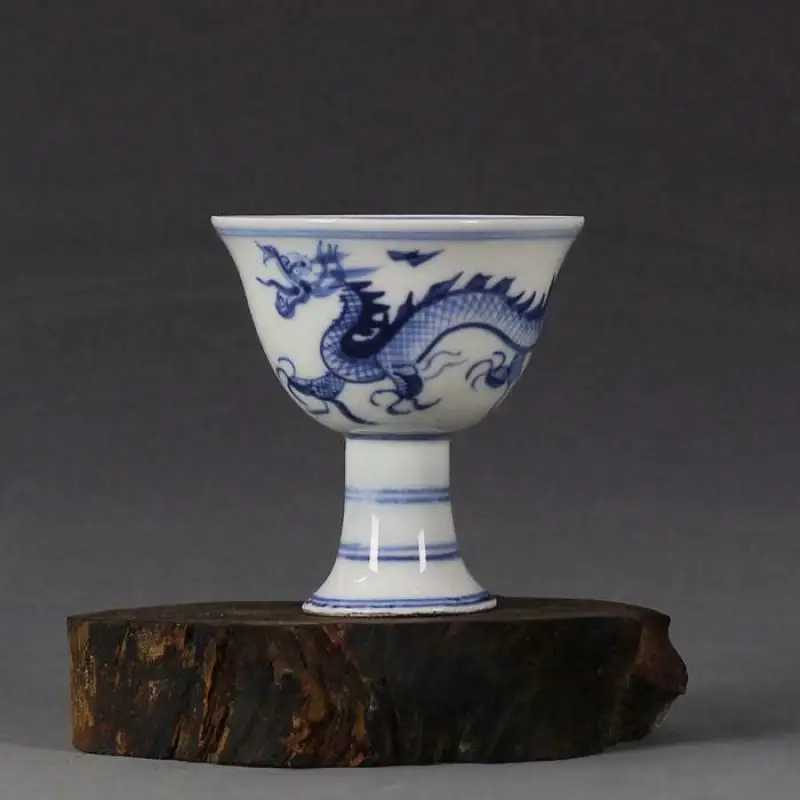 

Старинные китайские фарфоровые статуи Xuande 3,2 дюйма с сине-белыми линиями ствола дракона для украшения коллекционные украшения