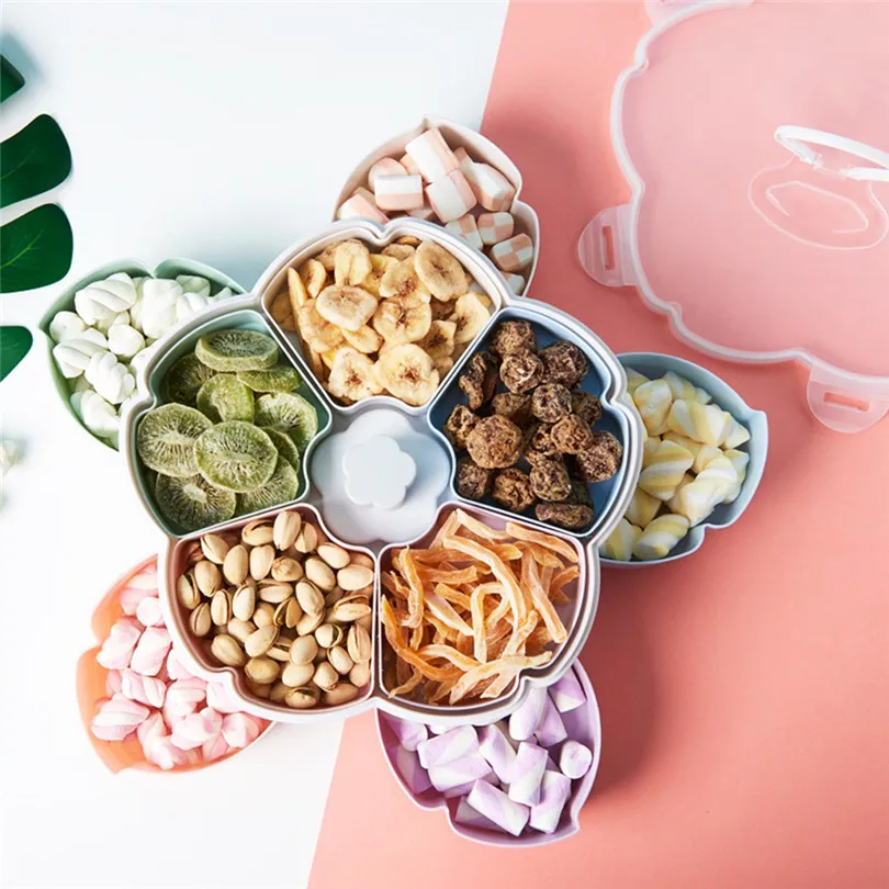 Специальные пластины вращающийся коробок для закусок из цветочками ярких Еда