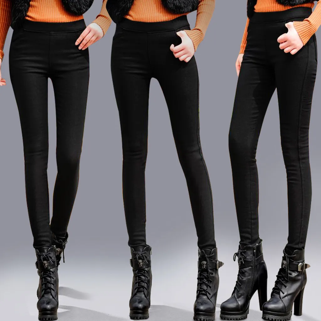 Женские офисные облегающие брюки Элегантные зимние теплые брюки-карандаш