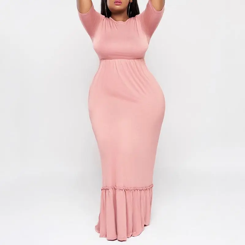 Summer Autumn Dress Women 2019 Sexy Pink Long Slim Elastic Bodycon Dresses Elegant Pleated Club Party Plus Size 3XL 4XL | Женская одежда