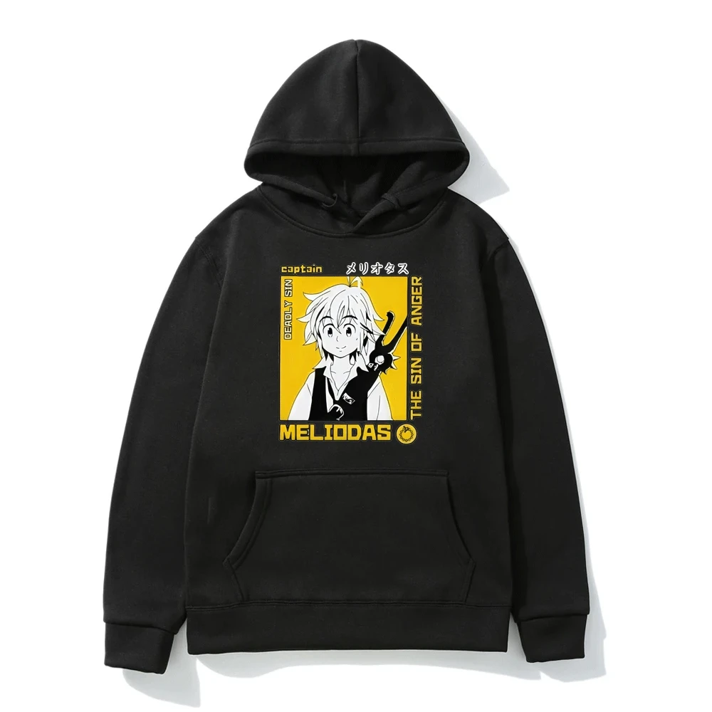 

Пуловер Meliodas с принтом семи смертных грехов, мультяшная Милая толстовка, популярная в Корейском стиле, черная флисовая толстовка, Зимние Мо...