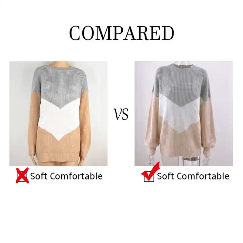 

Plus Size Loose Knitted Sweater Jumpers Long Sleeve Woman Pullovers Casual Winter Color Block Striped