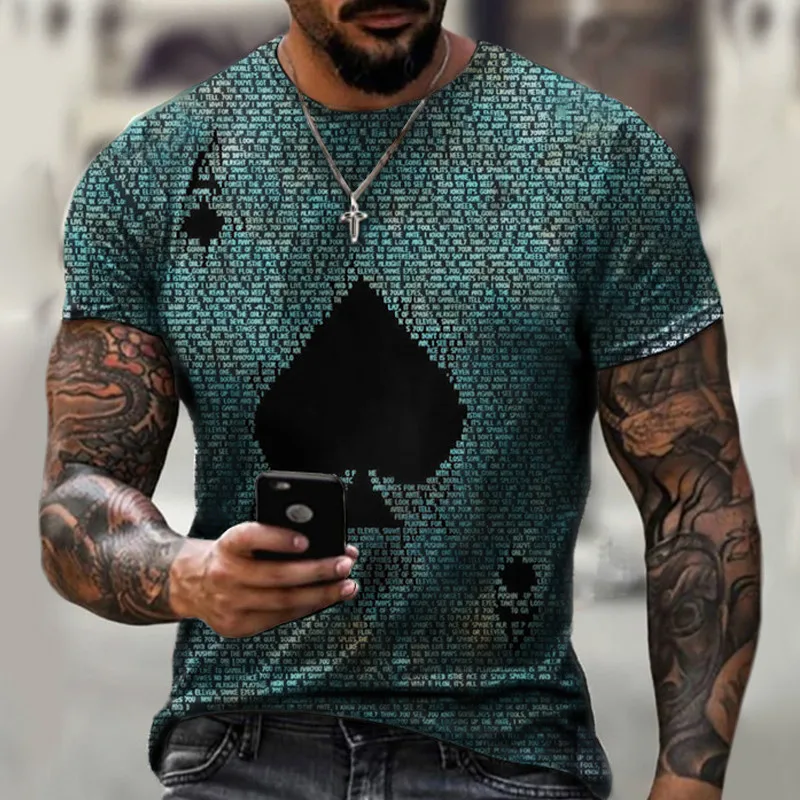 

2021 Summer Street Fashion Graffiti Men's Spades 3D Creative Character Casual Shirt Plus Size Short-Sleeved T-Shirt