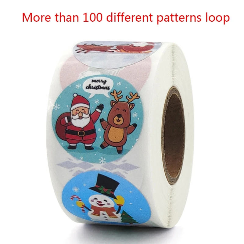 

C90D 500pcs/roll Merry Christmas Stickers Labels 128 Patterns Xmas Decorative Envelope Seals Stickers for Cards Gift Box
