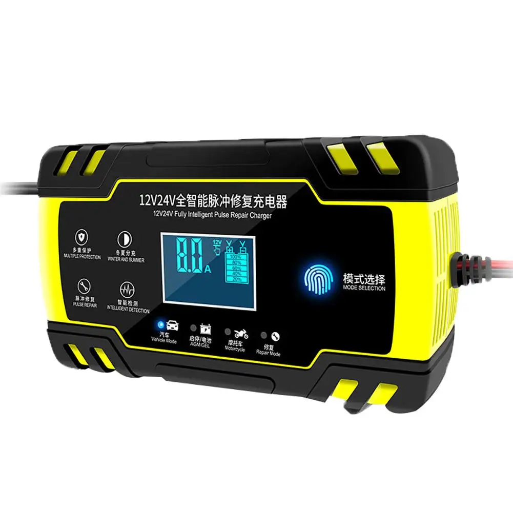8A Motorcycle Car Battery Charger Maintainer & Desulfator Smart LCD Display Battery Charger, Pulse Repair Charger