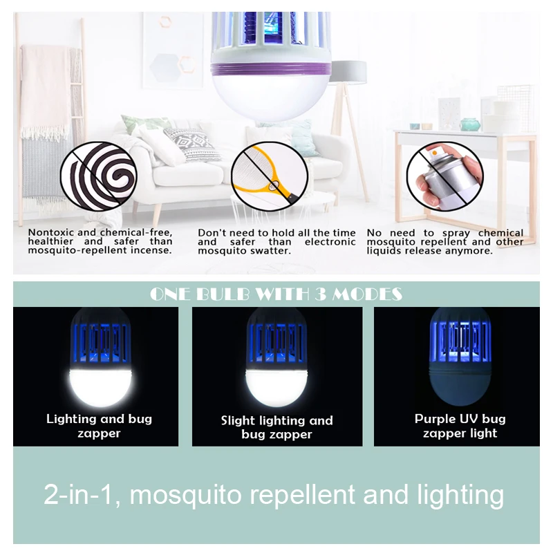 Инсектицидная лампа E27 Светодиодная Электроника USB анти-ловушка для комаров