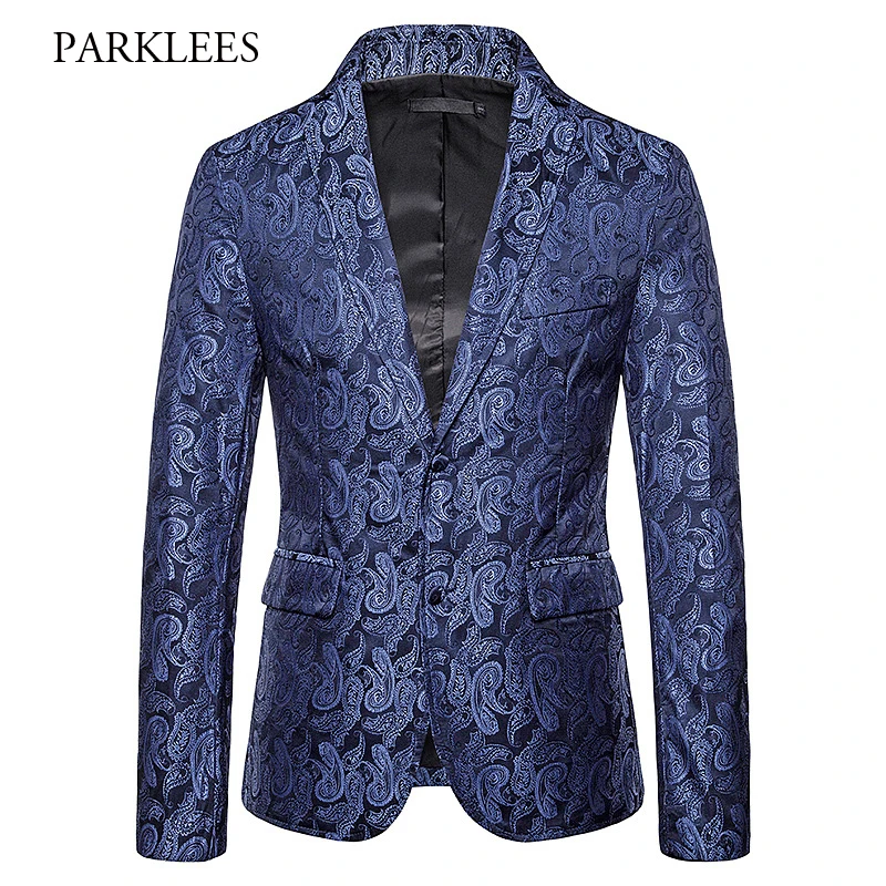 

Luxury Brand Paisley Blazer Men 2019 New Single Breasted Gentlemen Dress Mens Suit Jacket Wedding Party Club Blazer Masculino