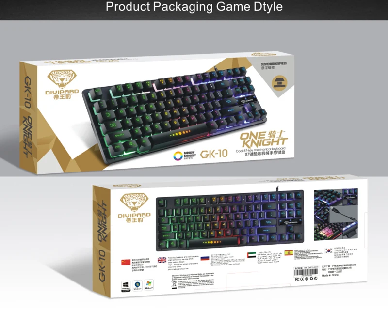 

GK-10 Gaming Keyboard Laptop Desktop PC 87-key Gaming Colorful Backlight Transparent Characters Keyboards Gamer