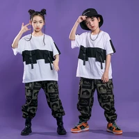 1144 stage outfit hip hop clothes kids girls boys jazz street dance costume black white sweatshirt pink pants hiphop clothing