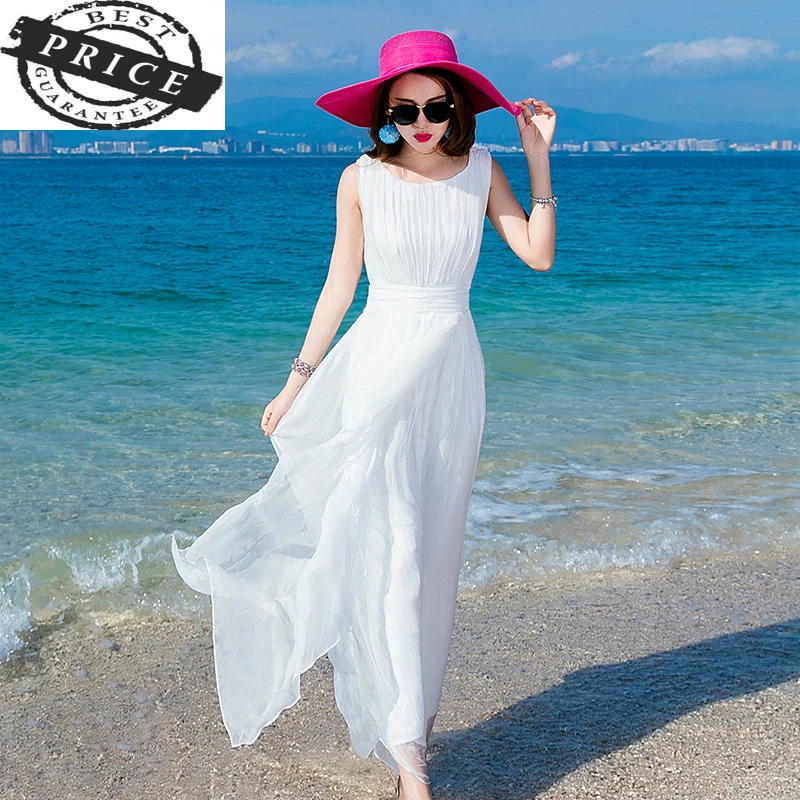 

Женское летнее Повседневное платье белые длинные платья Пляжные вечерние платье без рукавов высокого качества для девочек; 2021 Boho Vestidos LWL1a3a