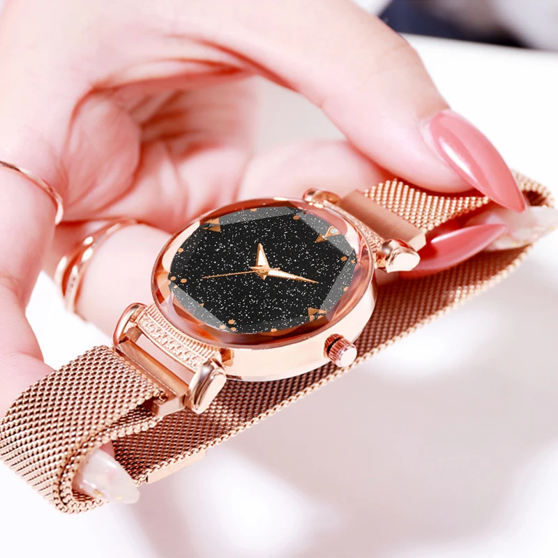 Женские брендовые Роскошные сетчатые магнитные часы с пряжкой Lucky Flower женские