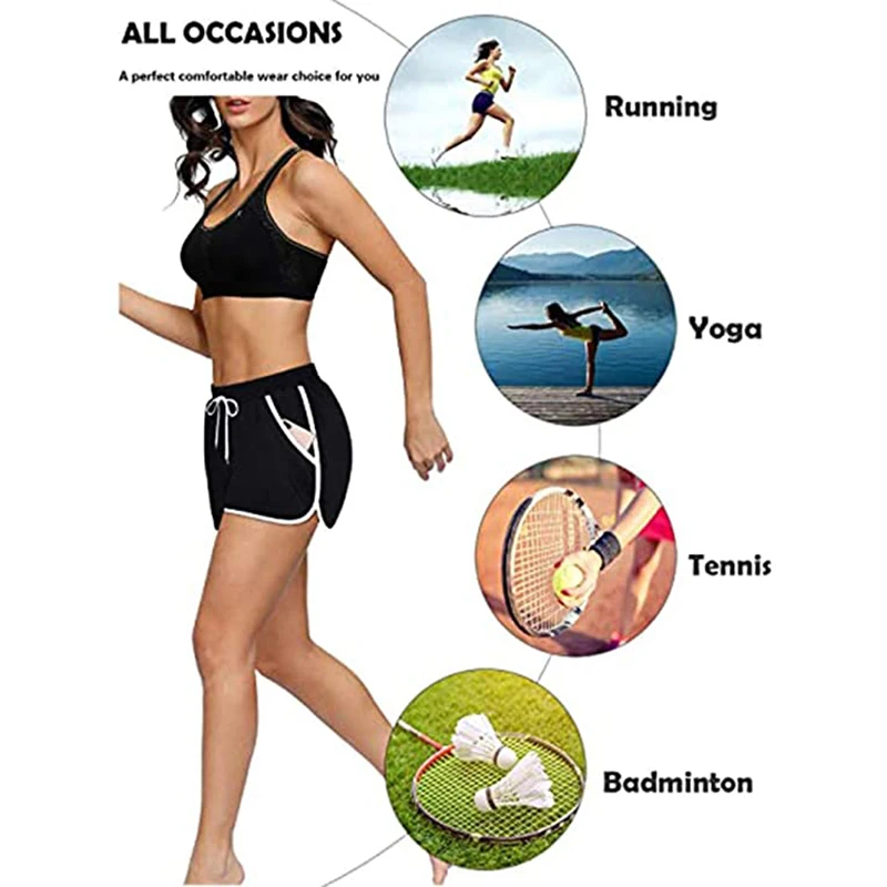 

Women Sports Shorts Drawstring Elastic Waist Casual Running Shorts with Side Pockets A66
