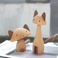 nordic wooden cat handmade figures walnut lovely toys with movable joint home decoration desktop ornament kids toys gift