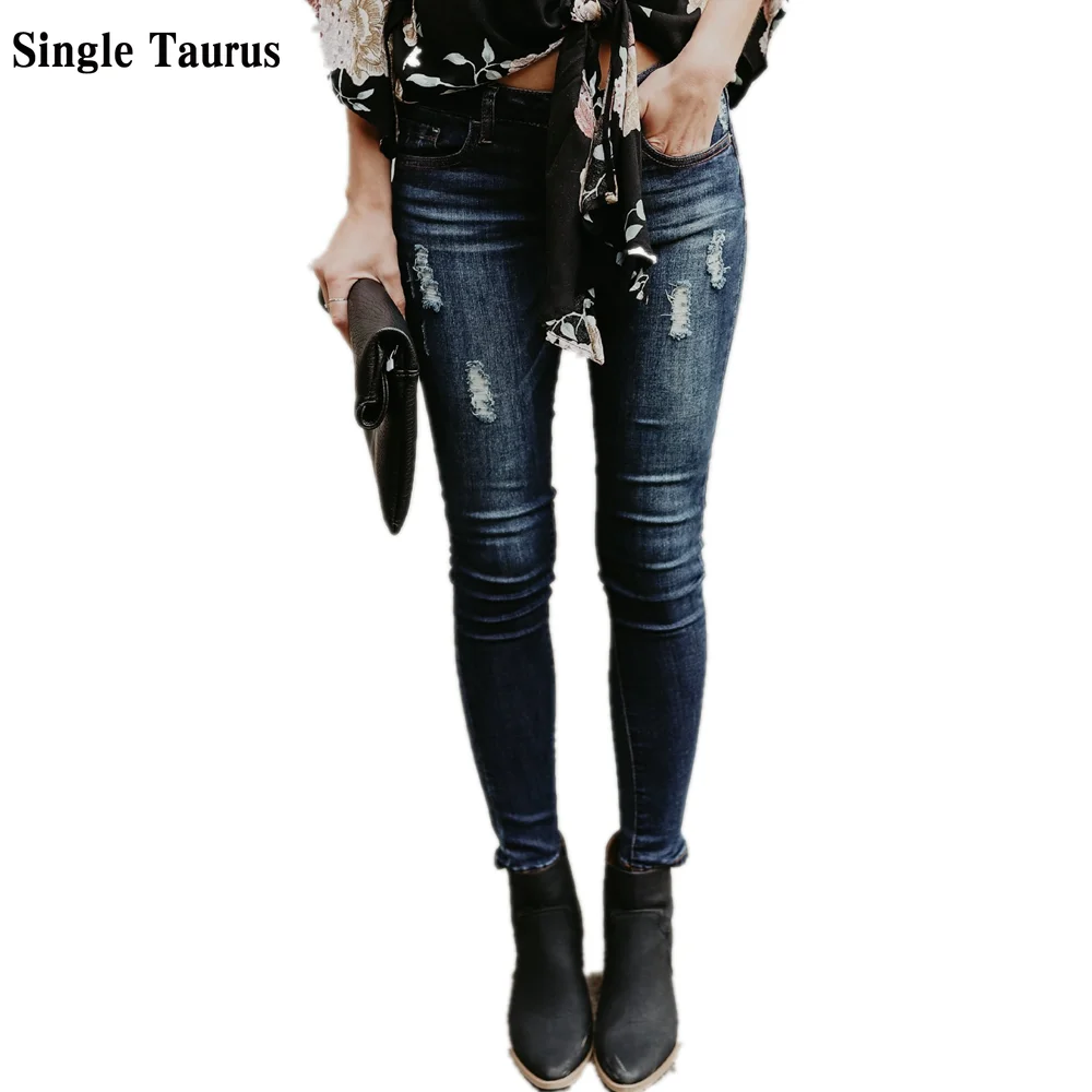 

Woman's High Street Elasticity Skinny Jeans Fashion Streetwear Slim Distressed Moustache Effect Vintage Denim Pants