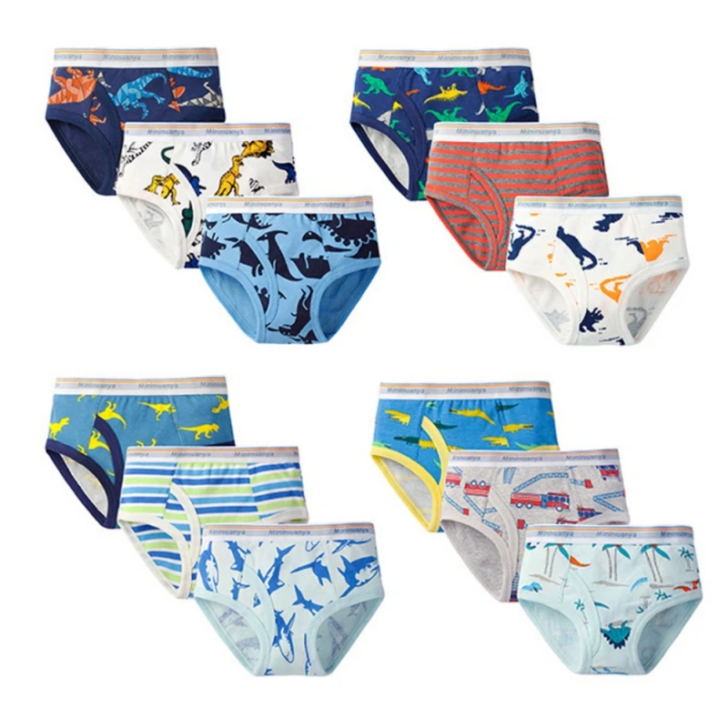 3 unids/set dinosaurio de dibujos animados de Ni&ntilde;os de algod&oacute;n calzoncillos de estilo Boxer ni&ntilde;os bragas acogedor ropa interior de dibujos animados de medias para ni&ntilde;os pantalones cortos de 3-10 a&ntilde;os-3